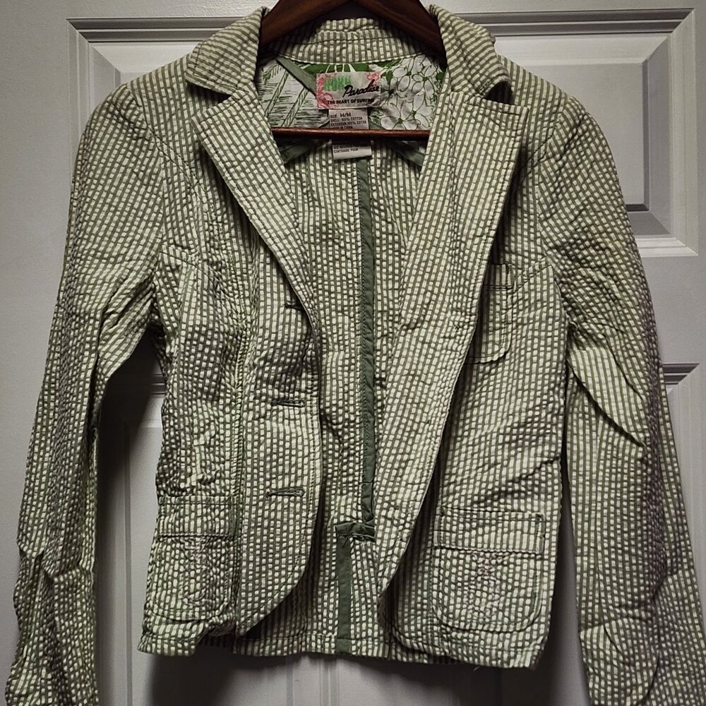 Green white striped cotton blazer Roxy size medium